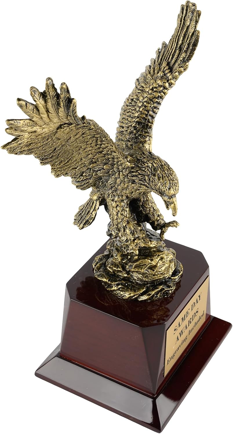 Pershing Gold Eagle Trophy Custom Engraved Leadership & Service Award for Military, First Responder, Corporate Recognition Milestone Achievements