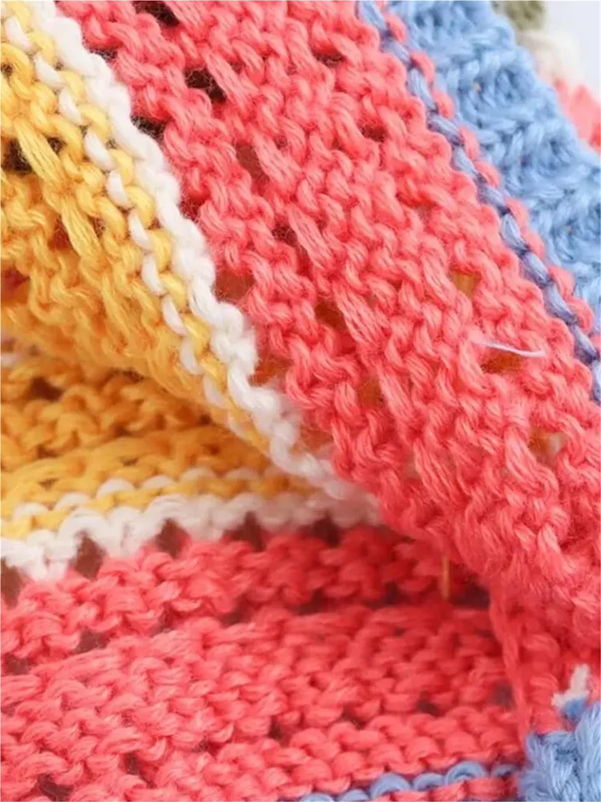 Cardigan Mujer Corta Suéter de Punto Crochet a Rayas, Cuello Polo, Manga Corta, Abotonado, Ropa Abrigo