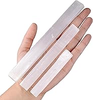 Vista 1 de WISH WELL Juego de 3 varillas de selenita con varita de cristal de selenita de 8, 6 y 4 pulgadas, extraída en Marruecos, ideal para limpiar