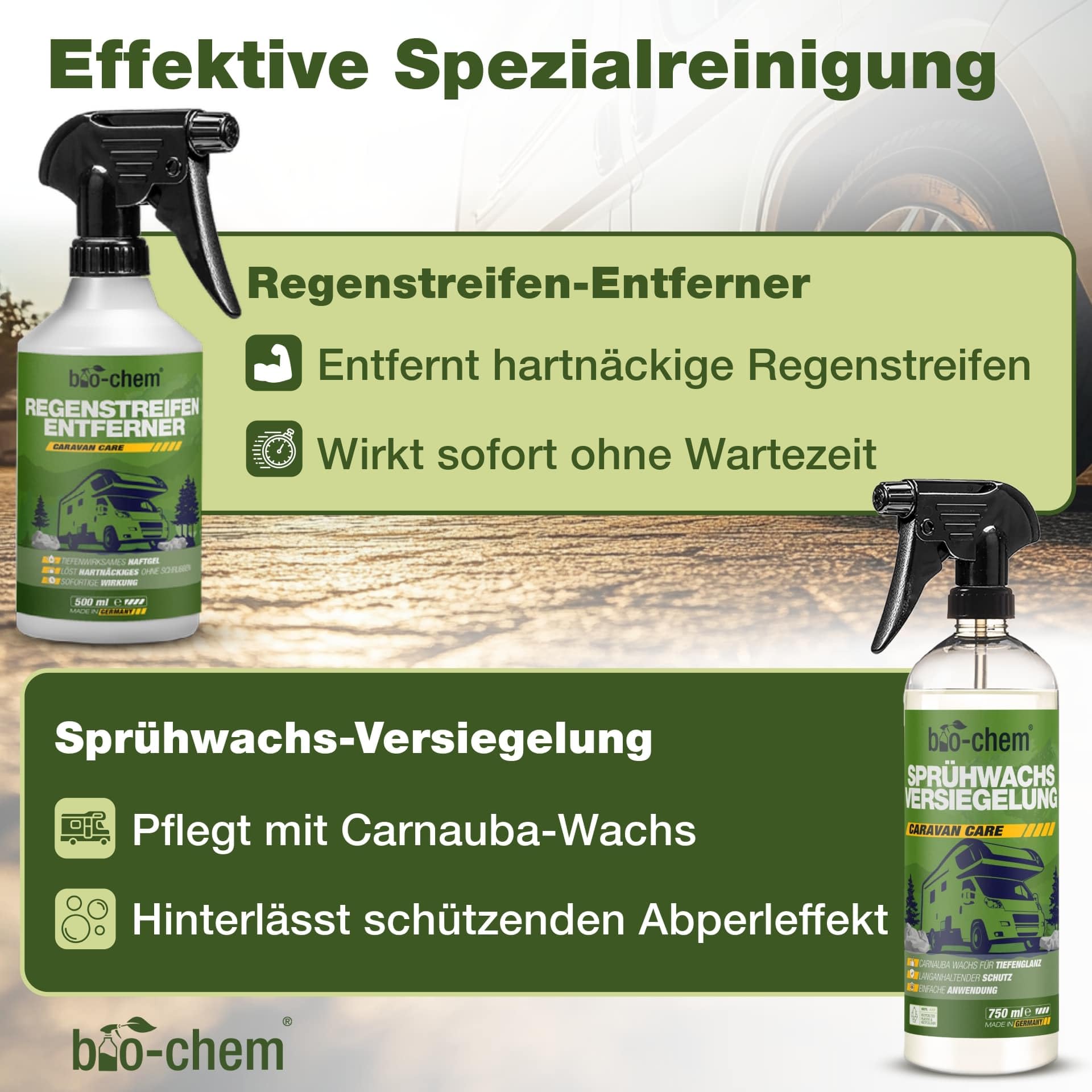 Bio Chem Caravan & WoMo Buitenonderhoud Premium Set 9 Delig Professionele Buitenreiniger Onderhoudsmiddel Voor Gfk Acrylglas Aluminium En Kunststof Camper Incl Schuimkanon Doek 624218710