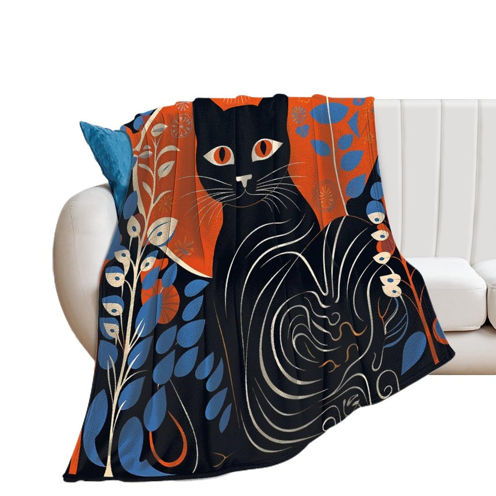 Couverture chat orange douillette pour des soirées cocooning et chaleureuses sur le canapé