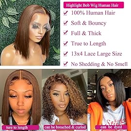 UTIDE Chocolate Brown Bob Wig Human Hair Straight Bob Wig 13x4 Hd Transparent Lace Frontal Wig Bob Wigs Human Hair Pre Plucked Human Hair Wig for Women 180% Density Glueless Wigs With Baby Hair 8 Inch