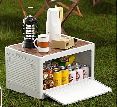 Miniatura 3 de Contenedores de almacenamiento plegables con tapas de madera, caja de almacenamiento plegable de plástico con tabla de cortar, contenedor portátil