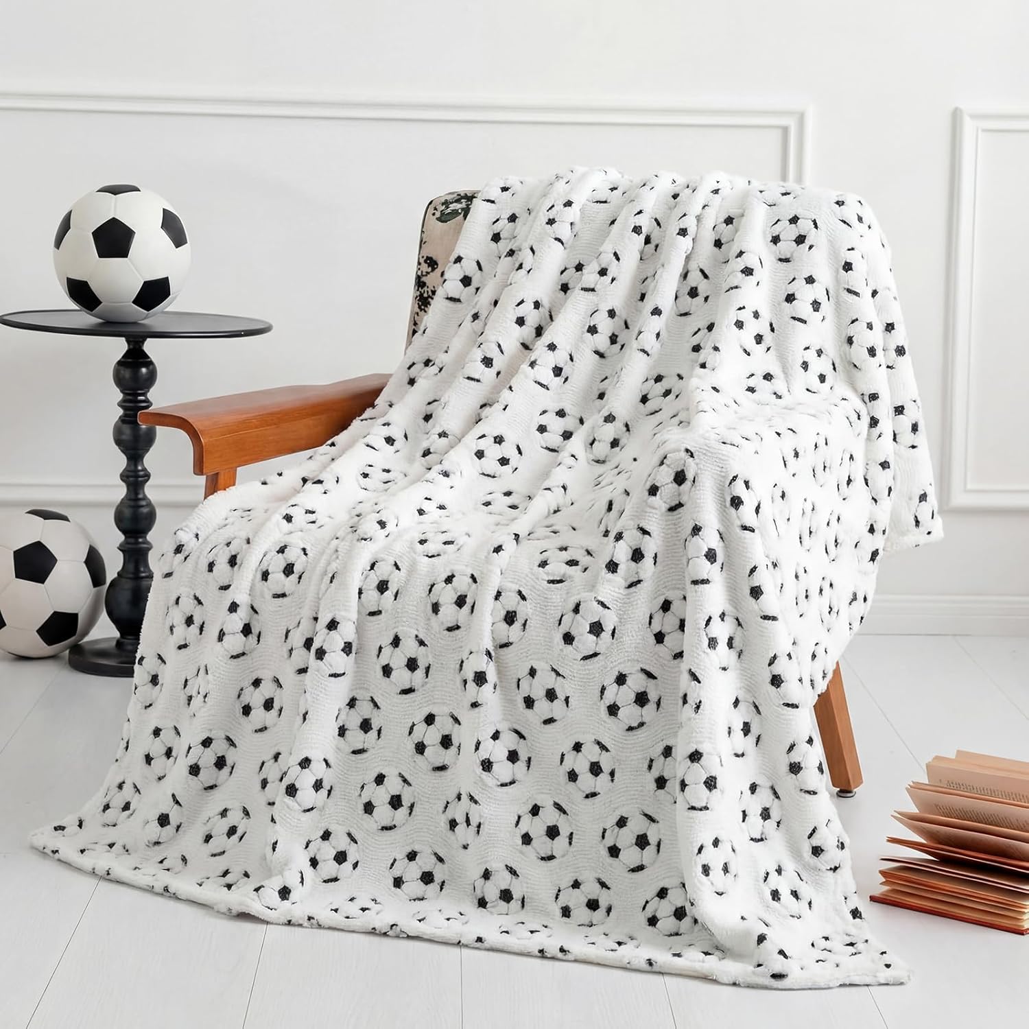 Hahafelt Soccer Throw Blanket Sports Ball Decor 50 x 60 Inches Orange Soccer Blanket Double-Layer Thick 3D Fleece Sports Gifts for Boys Girls Teens Fans Home