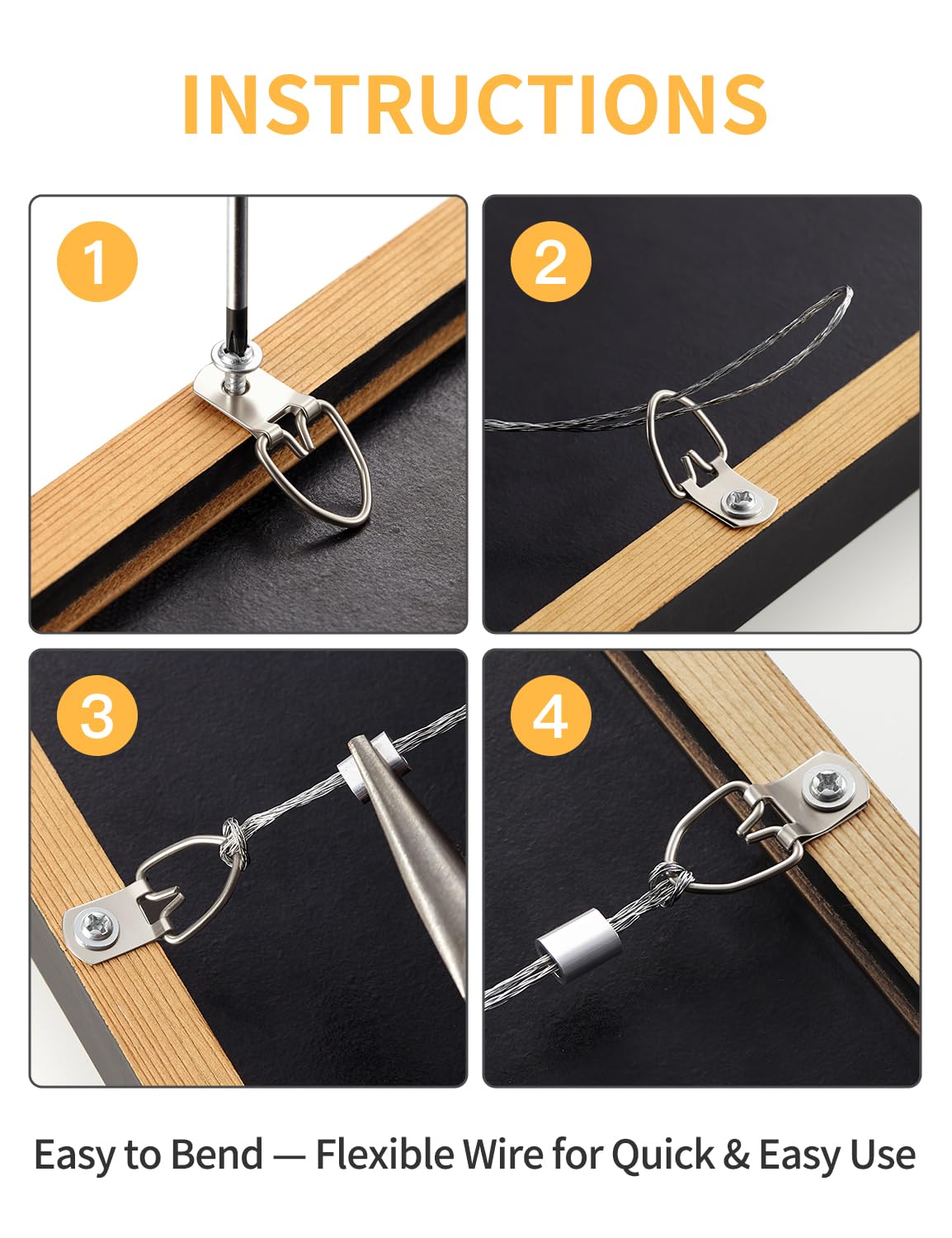 Bilder-Aufhängedraht-Set – 30 m geflochtener Draht mit D-Ring-Bilderaufhängern (40 kleine + 20 robuste), Schrauben, Aluminium-Crimphülsen und Wasserwaage, Wandaufhängung für Leinwand, Rahmen