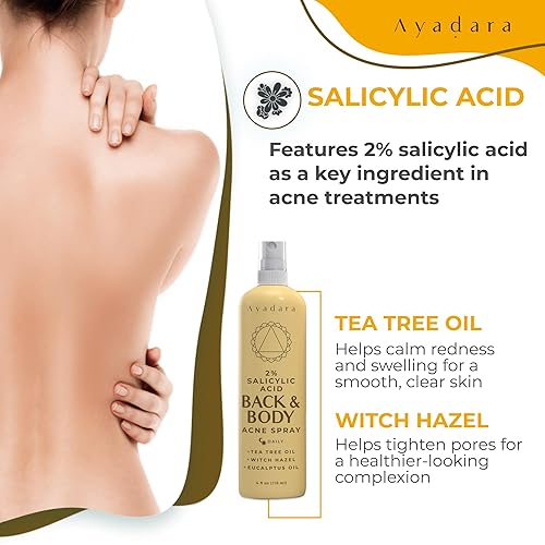 Miniatura 6 de Spray corporal para el tratamiento del acné con ácido salicílico al 2%, espray de tratamiento del acné de espalda quística, pecho de árbol de té,