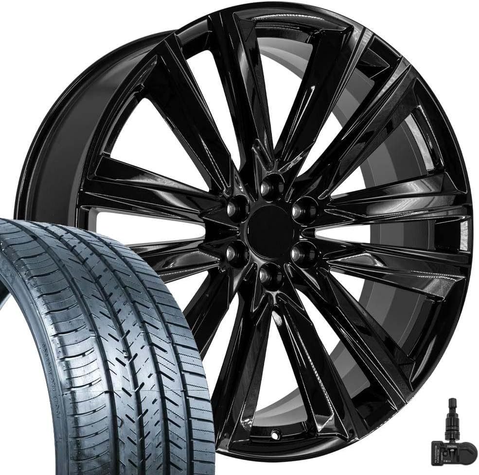 OE Wheels CA91 26 Inch Rims and Tires Fit Escalade Sport Style 6x139.7 26x10 Gloss Black - Hollander 4869 - Force UHP 295/30-26 (Set of 4)