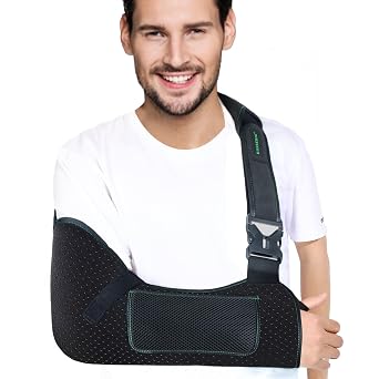 KONSEDIK Arm Sling Shoulder Support,Breathable Padded Brace with Pocket&Thumb Loop,Fits Left&Right Arm,for Rotator Cuff,Elbow,Wrist&Clavicle Injury,Post-Surgery Recovery for Men&WomenBlack,Small