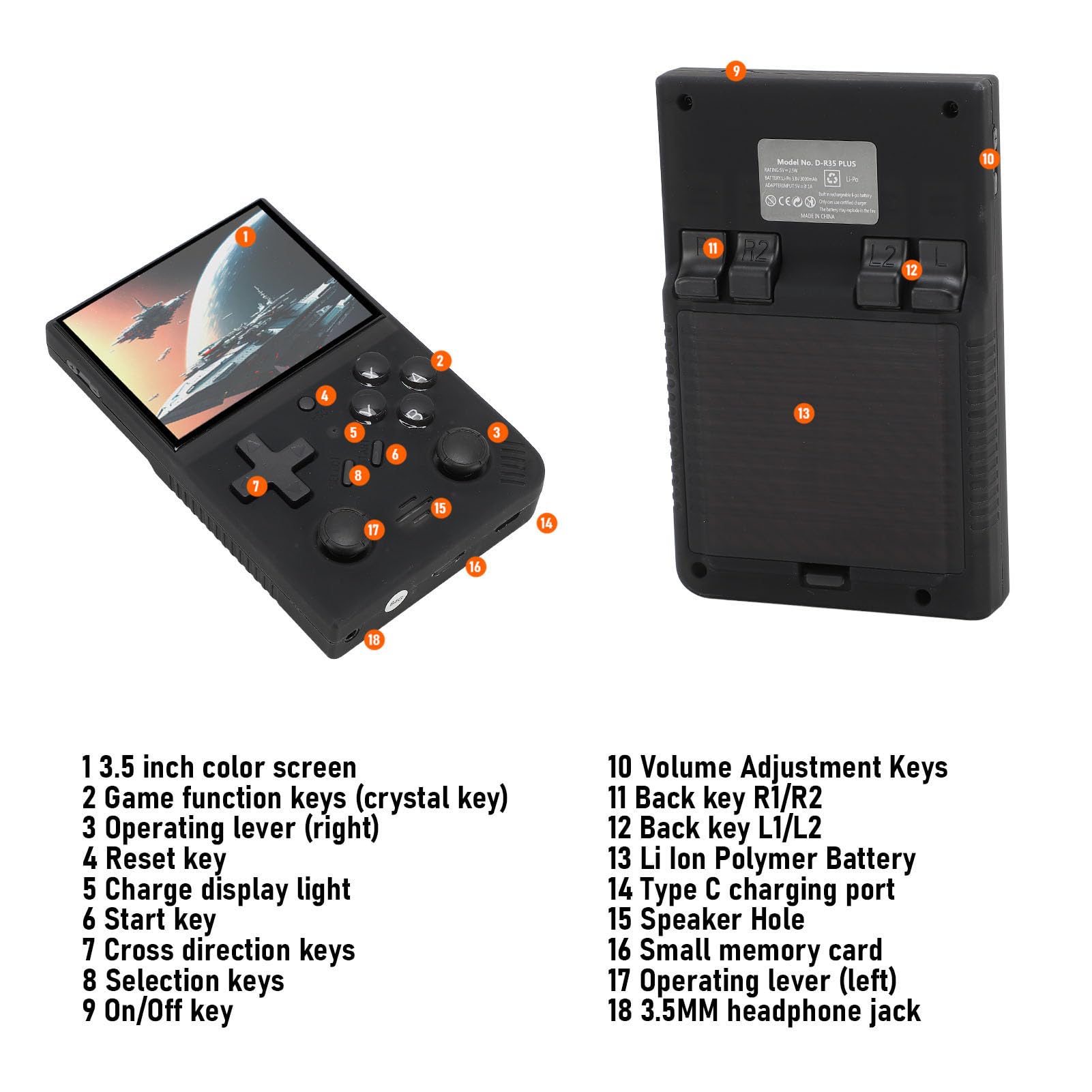 CHICIRIS Console per Videogiochi retrò Lettore per Videogiochi Portatile Compatto Display da 3,5 Pollici per Bambini in Campeggio da Viaggio (BLACK)