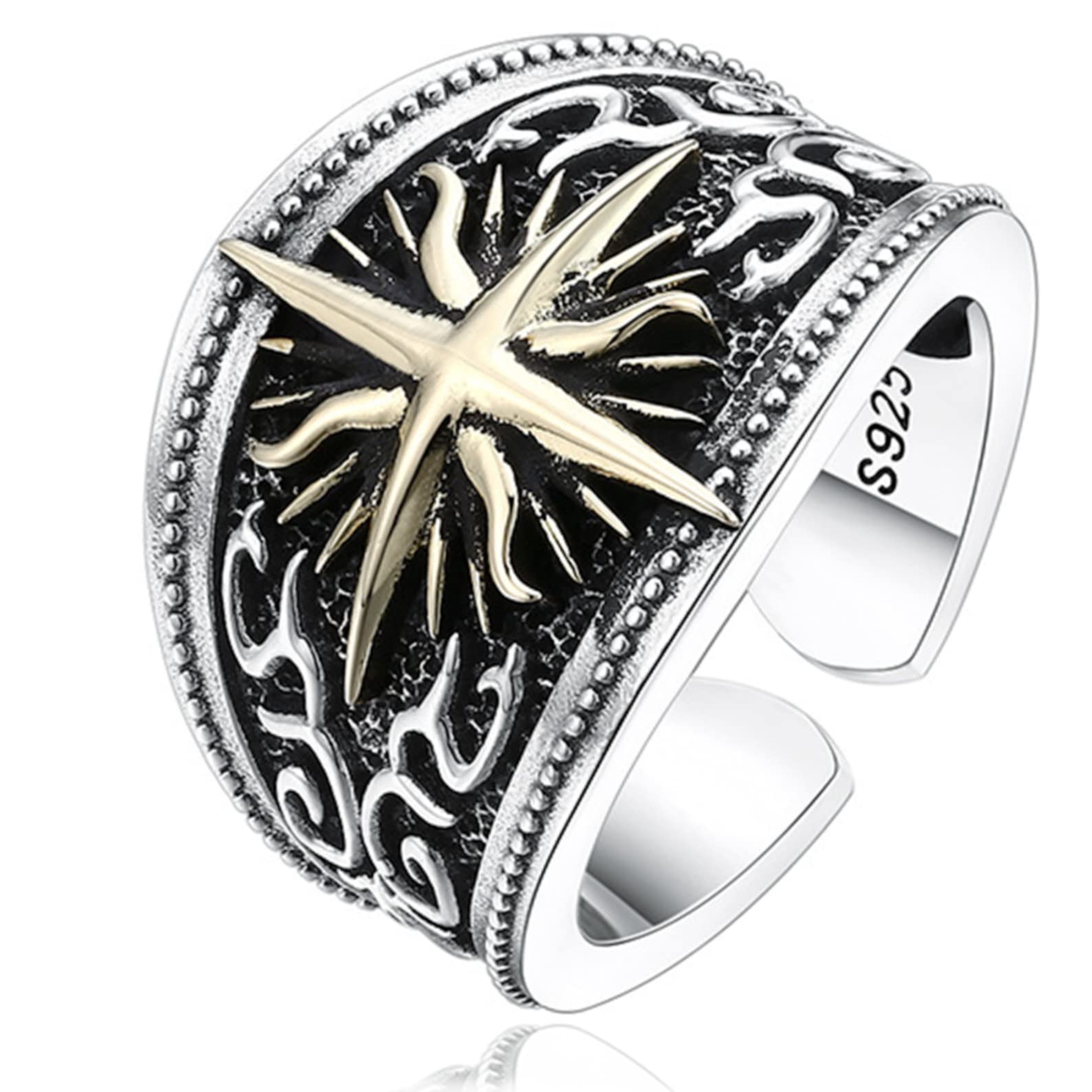 Anello vintage da uomo in argento sterling S925 placcato oro con croce e stella, fatto a mano, accessori per gioielli