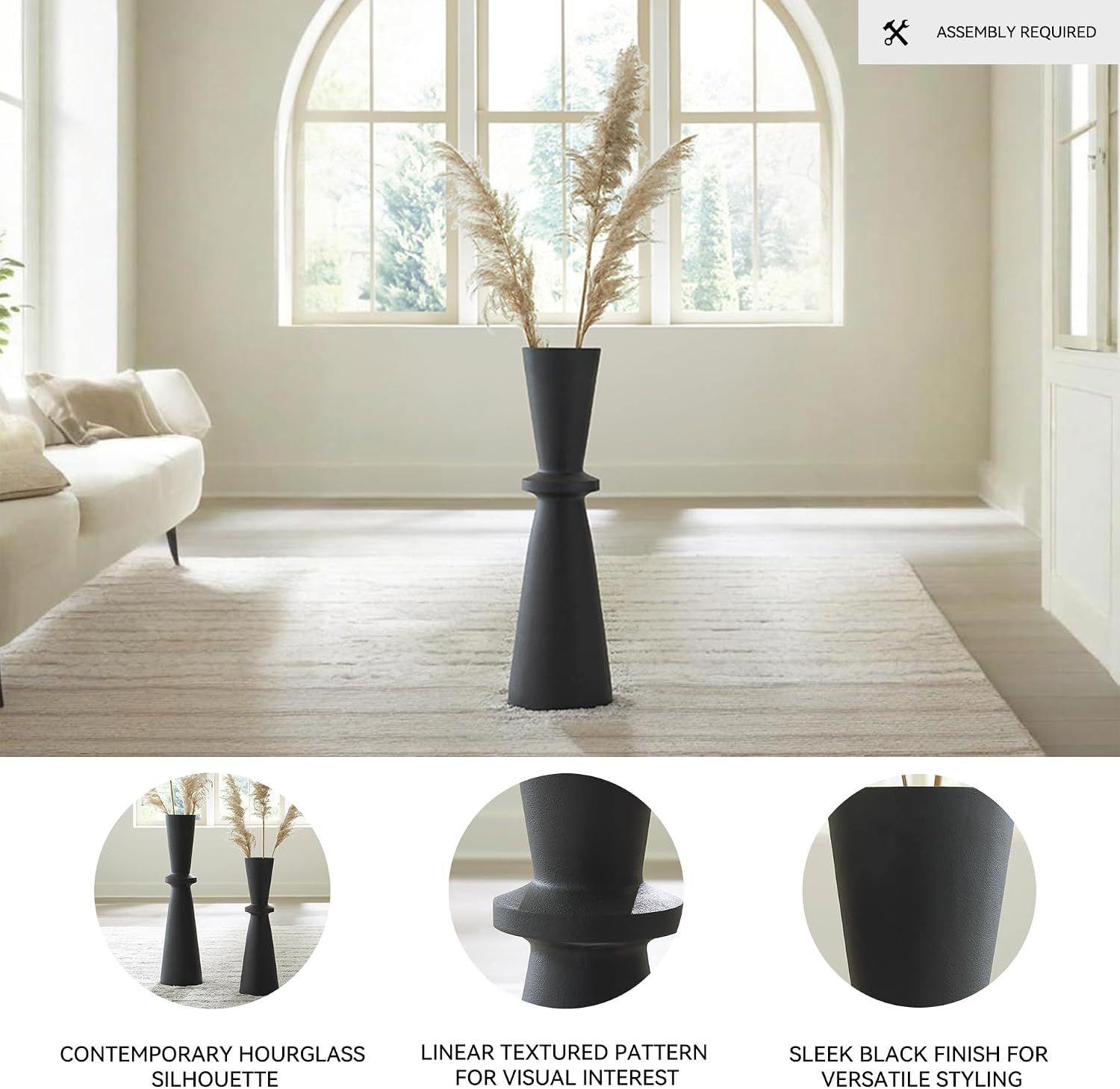 Signature Design by Ashley Collisten Modern Indoor 30" Textured Polyresin Freestanding Vase, Black