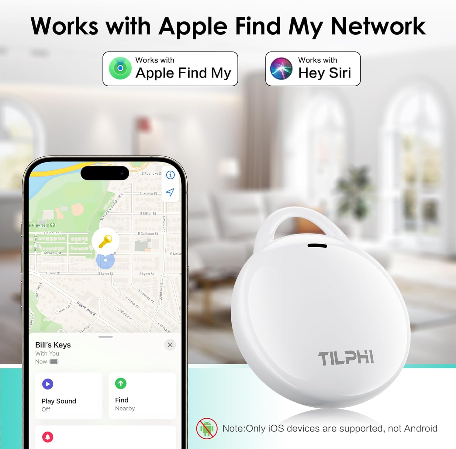 Air Tracker Tags-1 Pack: Bluetooth Tracker Works with Apple Find My (iOS Only), Key Finder and Smart Tag Locator for Luggage, Backpack, Suitcases, Pets, Replaceable Battery(White) - Image 2