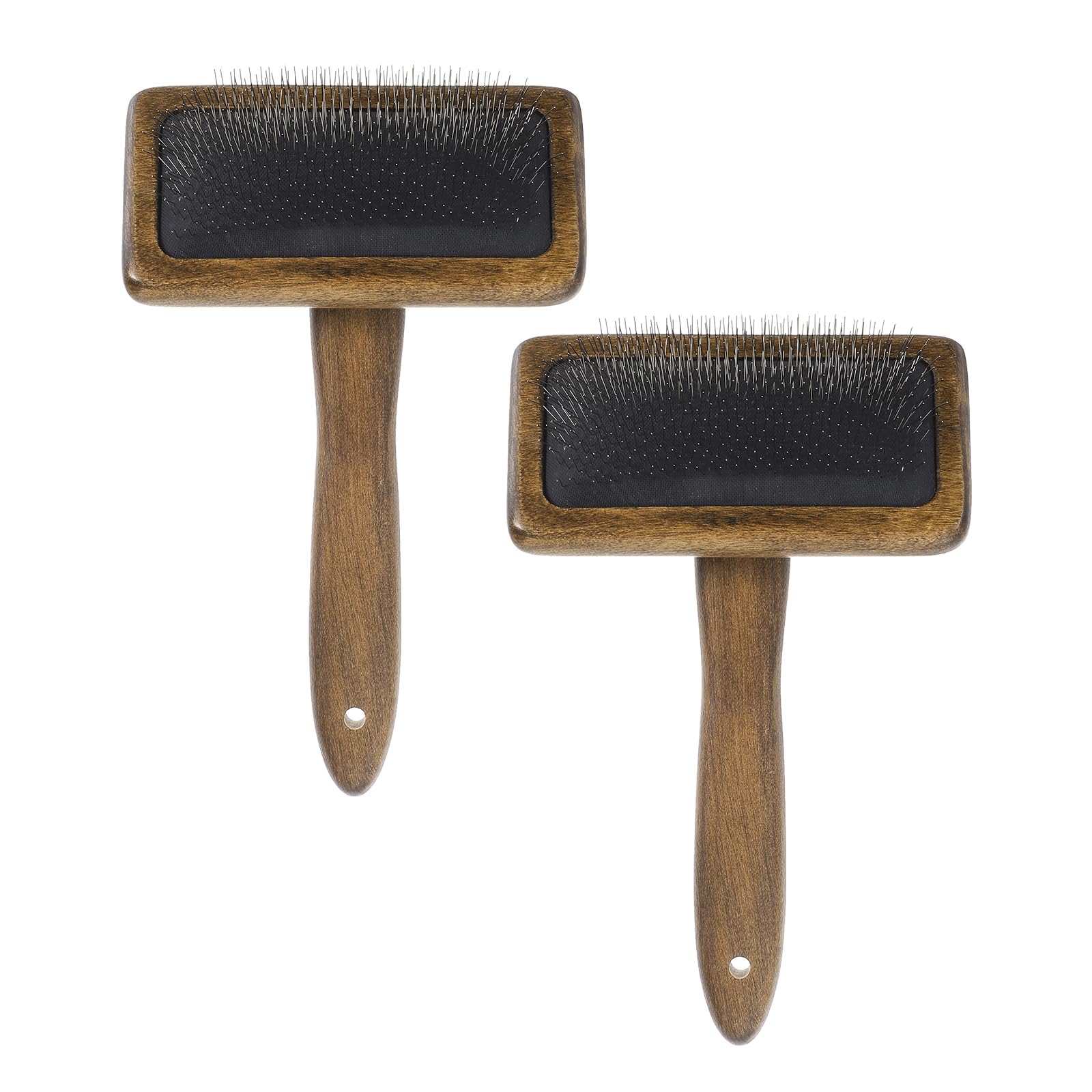 sourcing map 2 Pcs Wool Carder, Hand Carding Brush 2 Medium Wooden Pet Grooming Tool for Needle Felting Pet Grooming Weaving Craft Supplies, Black, Brown