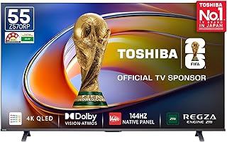 Toshiba 139 cm (55 Inches) 4K Ultra HD Smart QLED TV | Dolby Vision Atmos, HDR10+ | 144 Hz Panel | 24W Powerful Speaker | REGZA Engine ZRi | Voice Control | VIDAA OS | 55Z570RP (Black)