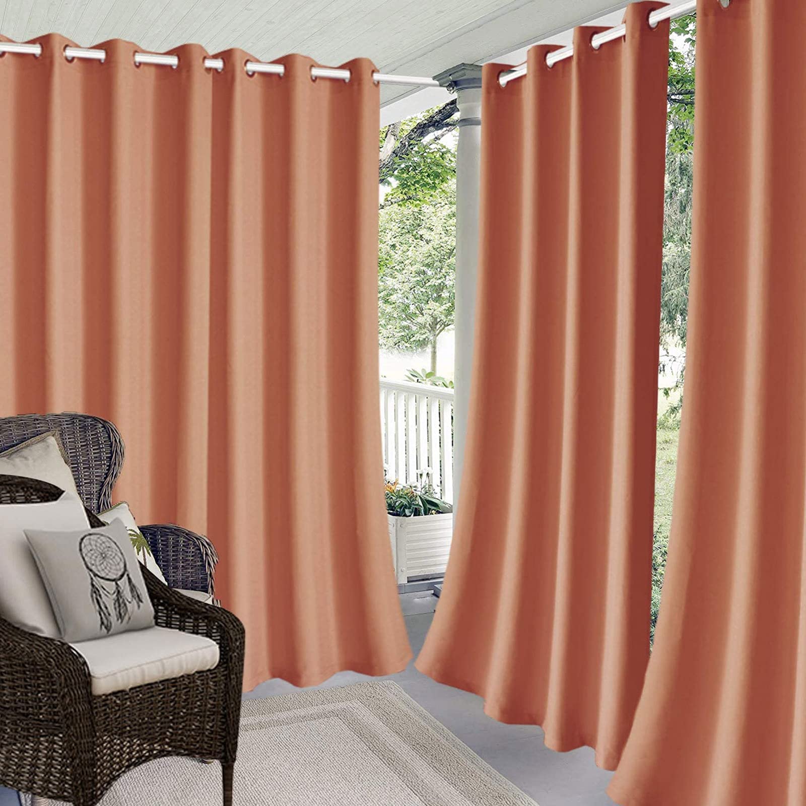 RDJSHOP Outdoor Vorhänge, Wasserdicht Verdunkelungsvorhang mit Ösen, Outdoor Vorhänge mit UV Schutz Wasserabweisend Blickdicht für Pavilion Balkon Garten Schlafzimmer,1 Stück,Orange-132x274cm