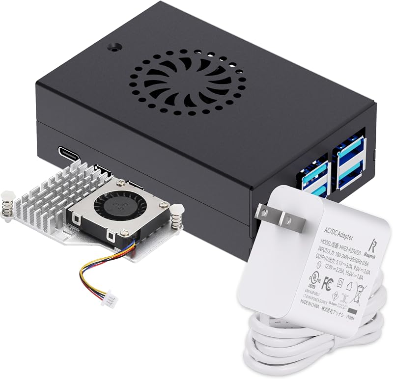iRasptek Accessory Kit for Raspberry Pi 5 —— Metal Case with Active Cooler and 27W USB C Power Supply for Raspberry Pi 5 (Pi 5 Board not Included)