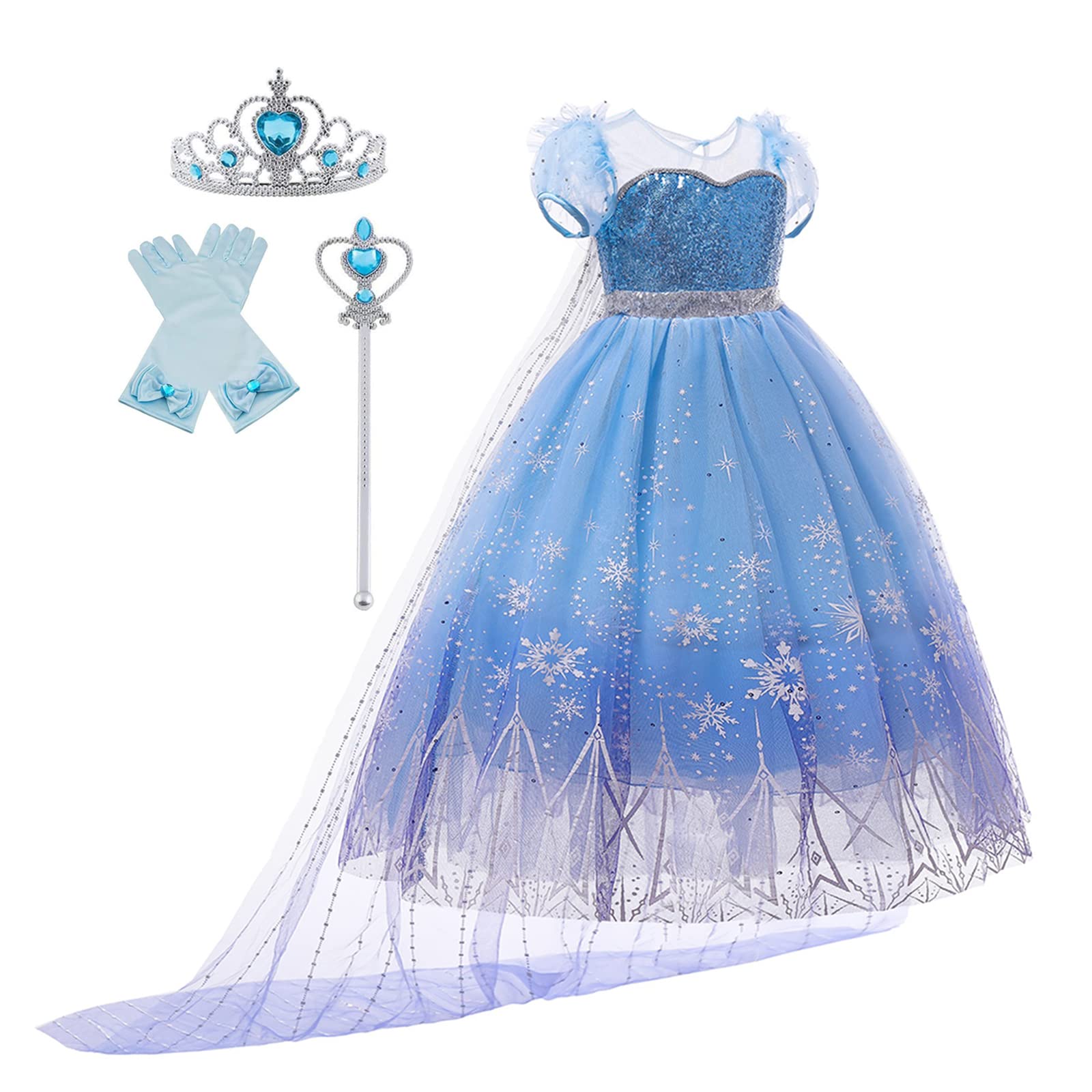 B&M Princess Costumes for Girls - Princess Party Dress - Snow Queen Dress Up for Girl Toddlers Birthday, Party, Funfair, Halloween & Cosplay, Age 3-10 Years