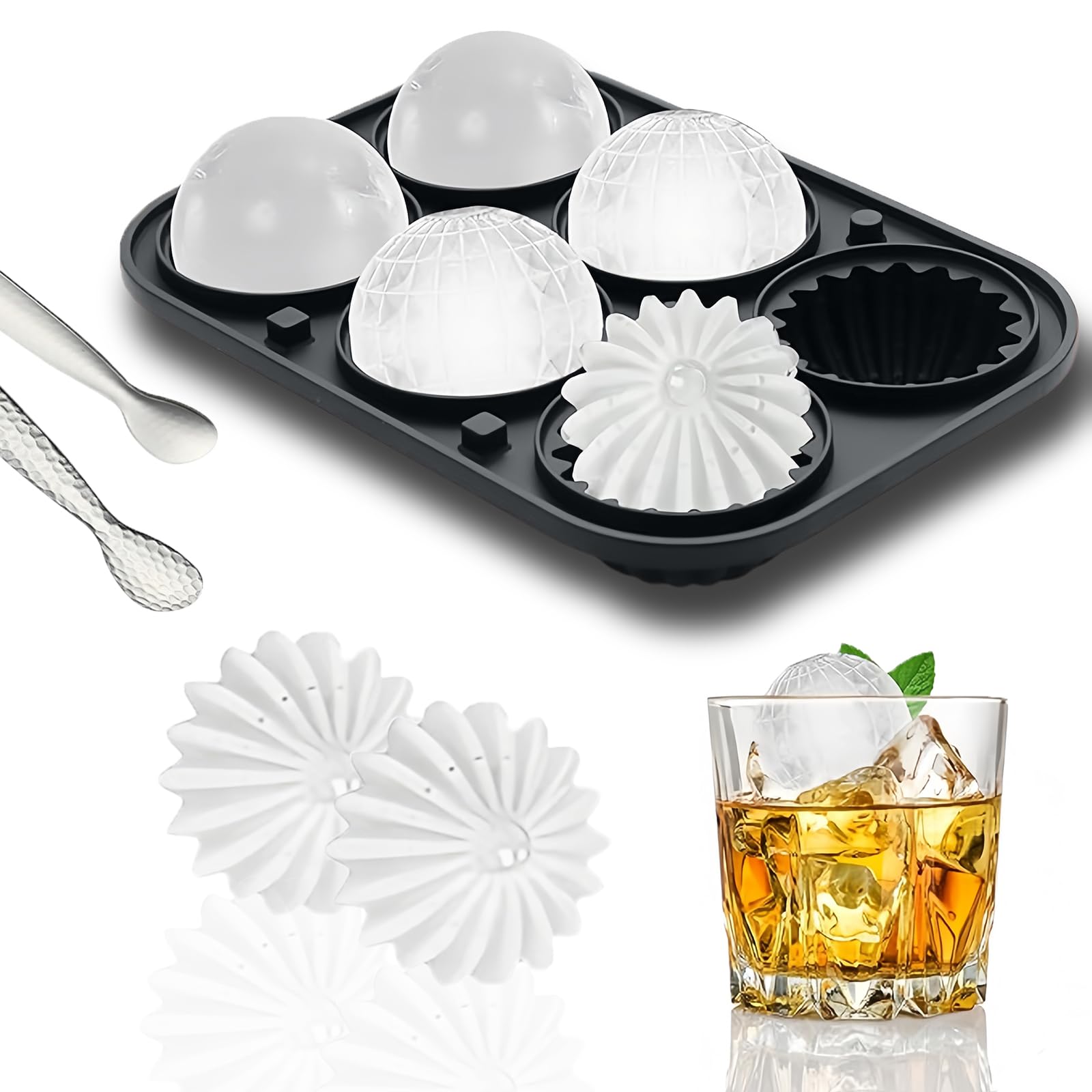 Alihoo Stampo Per Cubetti Di Ghiaccio In Silicone 3D, Forma Di Gatto E Orso, Con Coperchio A Imbuto, Per Whisky, Cocktail, Caffè E Cioccolato - 2
