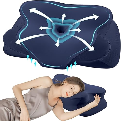 DONAMA Almohada Cervical para Dormir, Almohada de Espuma Viscoelástica con Contorno para Soporte de Cuello y Hombros, Almohada Ergonómica para