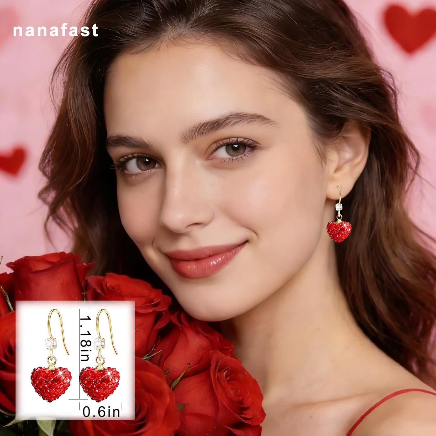 Valentines Earrings for Women Girlfriend, Glitter Red Heart Earrings Rhinestones Setting, Party Holiday Festive Outfits, Romantic Birthday Christmas Valentines Day Gifts for Her - Image 2