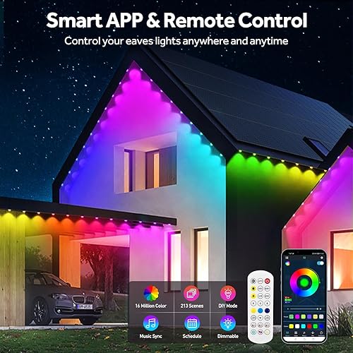 Miniatura 3 de Luces permanentes para exteriores de 50 pies, luces inteligentes RGB+IC para exteriores con 30 LED, 213 modos de escena, aplicación y control