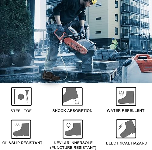 Miniatura 9 de Botas de trabajo para hombre, puntera de acero, resistentes a pinchazos, botas de seguridad de cuero Chelsea de meter, talla de EE. UU. 7-15