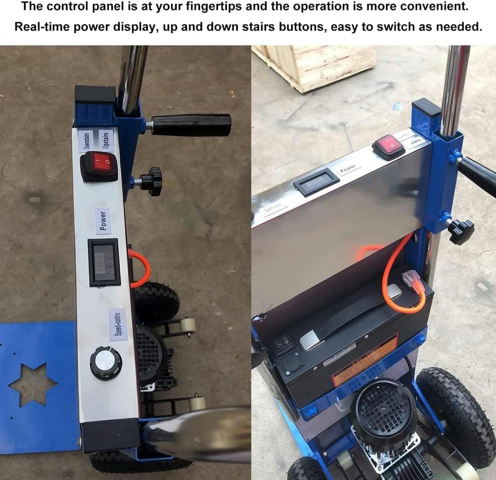 Carrello montascale elettrico, carrello a mano che risparmia manodopera su e giù per le scale con carico 200 kg, carrello facile da usare con batteria rimovibile da 48 V / 30 Ah/blu / 1200