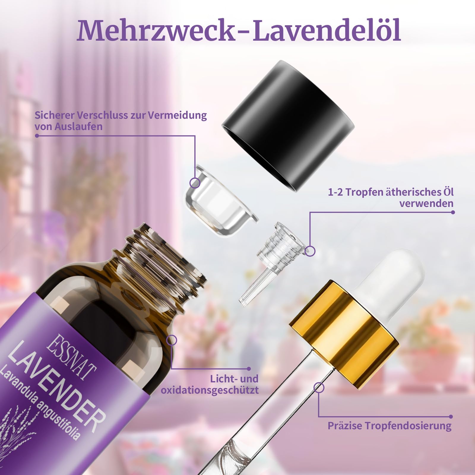 Olio Essenziale Lavanda 30 ml – olio essenziale di lavanda 100% naturale, da Lavandula angustifolia, ideale per aromaterapia, diffusore di oli essenziali, massaggi e progetti fai da te