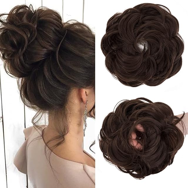 S-noilite Hair Pieces for Women Hair Scrunchies Thick Messy Bun Hair Bun Updo Chignons Ponytail Extenions - Chestnut Brown
