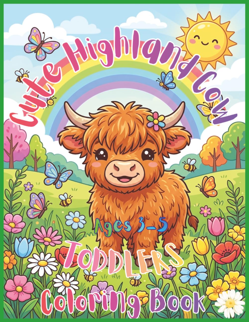Cute Highland Cow Coloring Book for Toddlers Ages 3-5: Big Simple Farm Animal Pages with Easy Bold Outlines for Preschoolers and Young Children