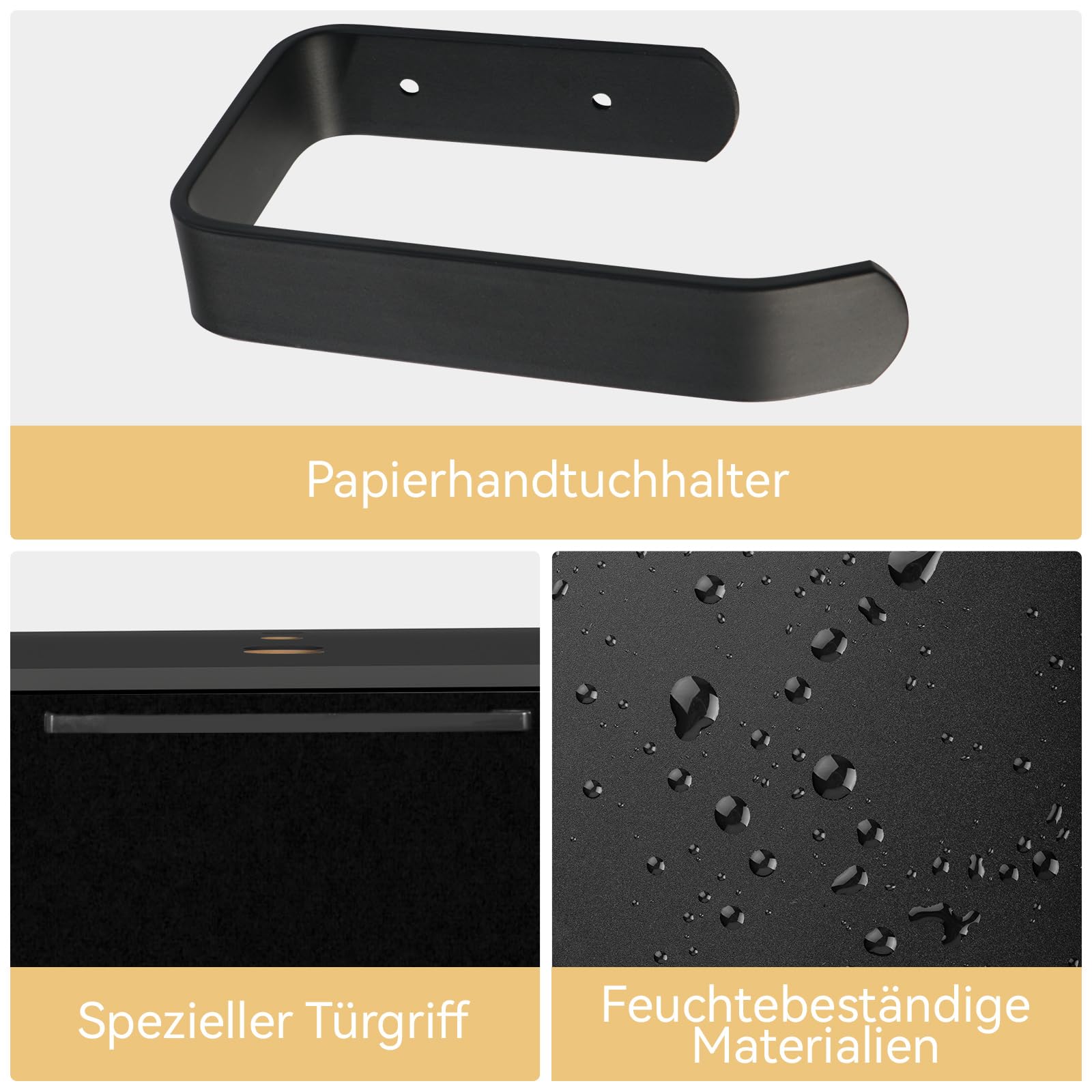 ZealWe Badmöbel-Set Waschtisch mit Unterschrank 60cm, Waschbeckenunterschrank mit Waschbecken, Badezimmermöbel Matt Schwarz Badezimmerschrank Hängend, 2-teilig, für kleine Bäder Gäste WC, Schwarz
