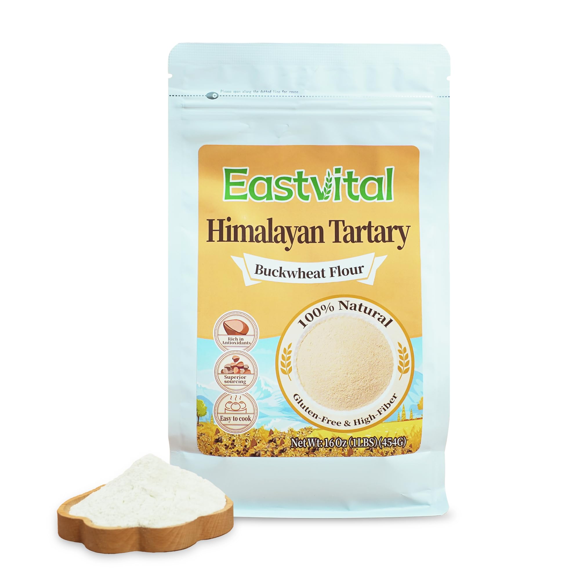 EASTVITAL Himalayan Tartary Buckwheat Flour - Black Tartary Sprouted Buckwheat, Gluten-Free, Antioxidants with Bitter Taste - Easy to Use in Recipes - 454g