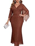 Plus Size Sparkly Formal Dress Lace Maxi V Neck Mermaid Cocktail Evening Wedding Guest