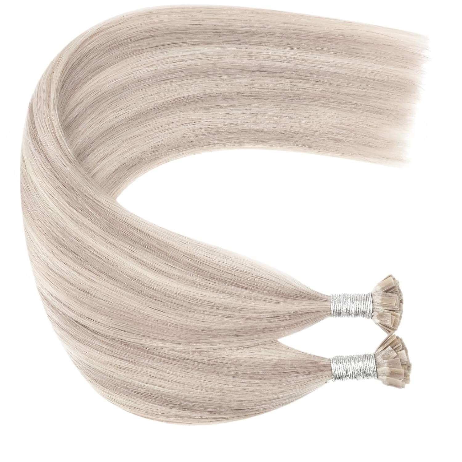 Ugeat Highlights K Tip Hair Extensions Real Human Hair Ash Blonde Highlights Bleach Blonde Flat Tip Hair Extensions Human Hair for Women Younger Looking 20 Inch Add Volume 50G 50S