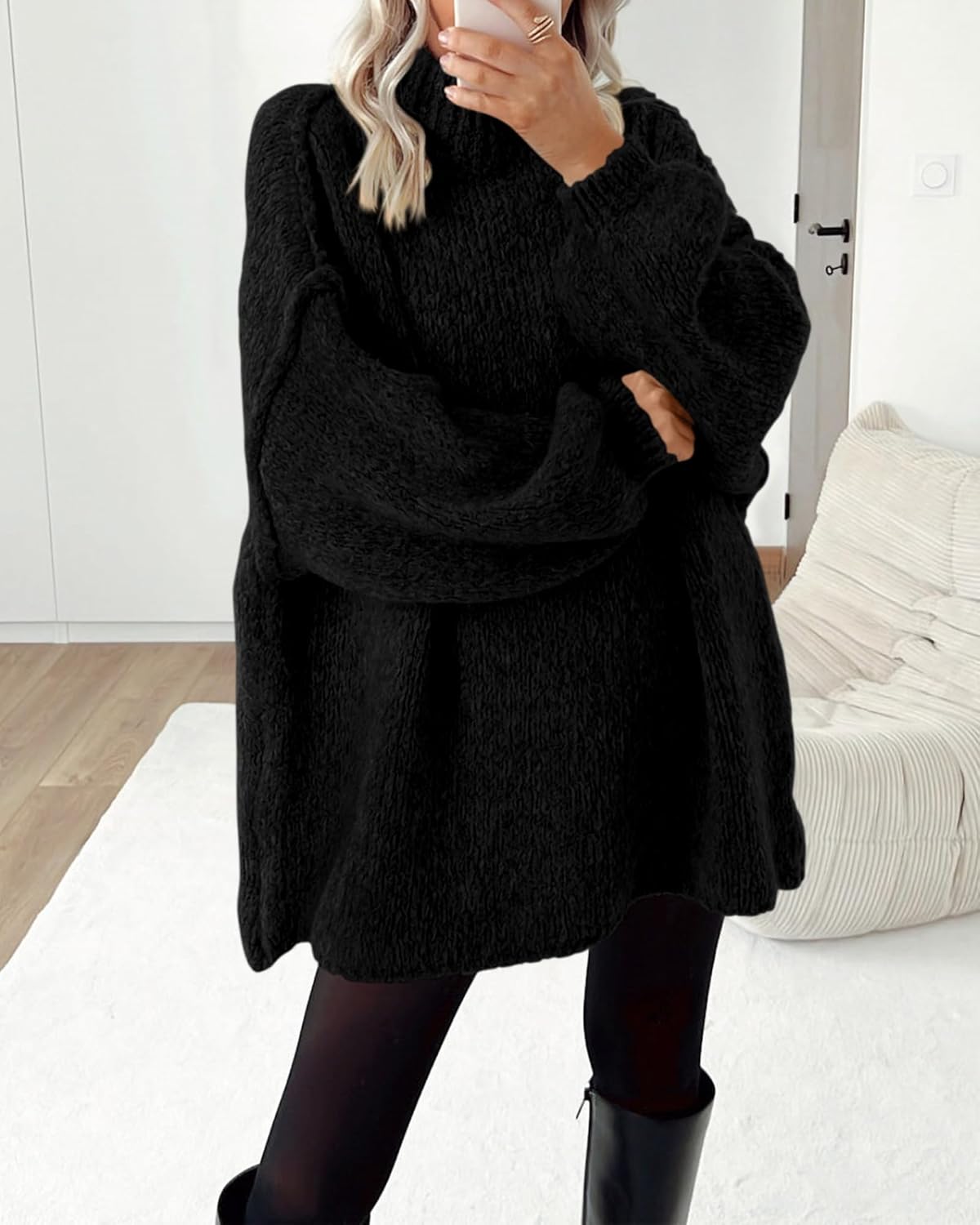 BTFBM Sweaters for Women Fall 2026 Long Sleeve Mock Neck Cable Knit Oversized Sweater Pullover Tops Thick Winter Clothes - Image 3