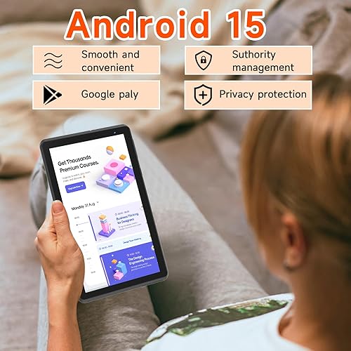 Vista 5 de BYANDBY Tablet 7 pulgadas Android 15.0 Tablet, 6GB+32GB ROM (1TB Expand), Quad-Core, WiFi, GMS, Cámara dual, Educativo, Juegos (negro)
