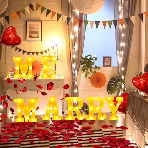 Miniatura 6 de WUEURU Decoración de propuesta de letrero con texto en inglés "Marry Me", letras iluminadas, globos de corazón de pétalos de rosa roja, kit de