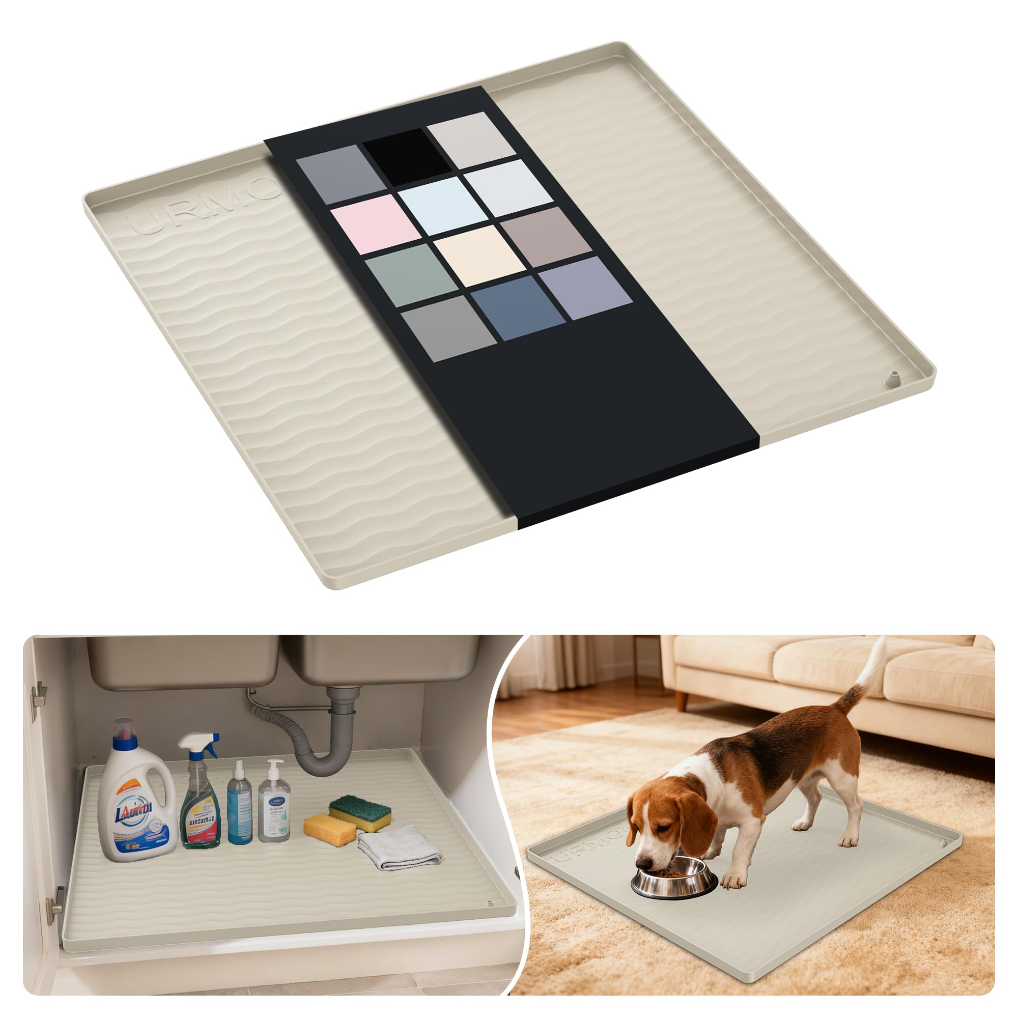 Photo 1 of URMONA Waterproof Silicone Under Sink Mat 22'' x 22'' Shelf Liner for Kitchen and Bathroom, Cabinet and Counter Protector, Storage and Organizers, Litter Mat, Pet Cat Puppy Essentials(Cream)