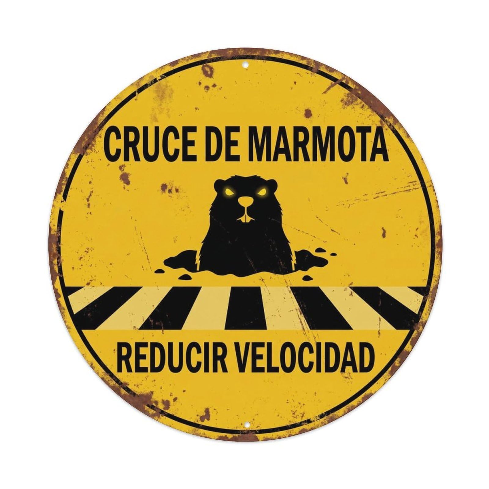 Metal Tin Sign Groundhog Crossing Reducir Velocidad Antique