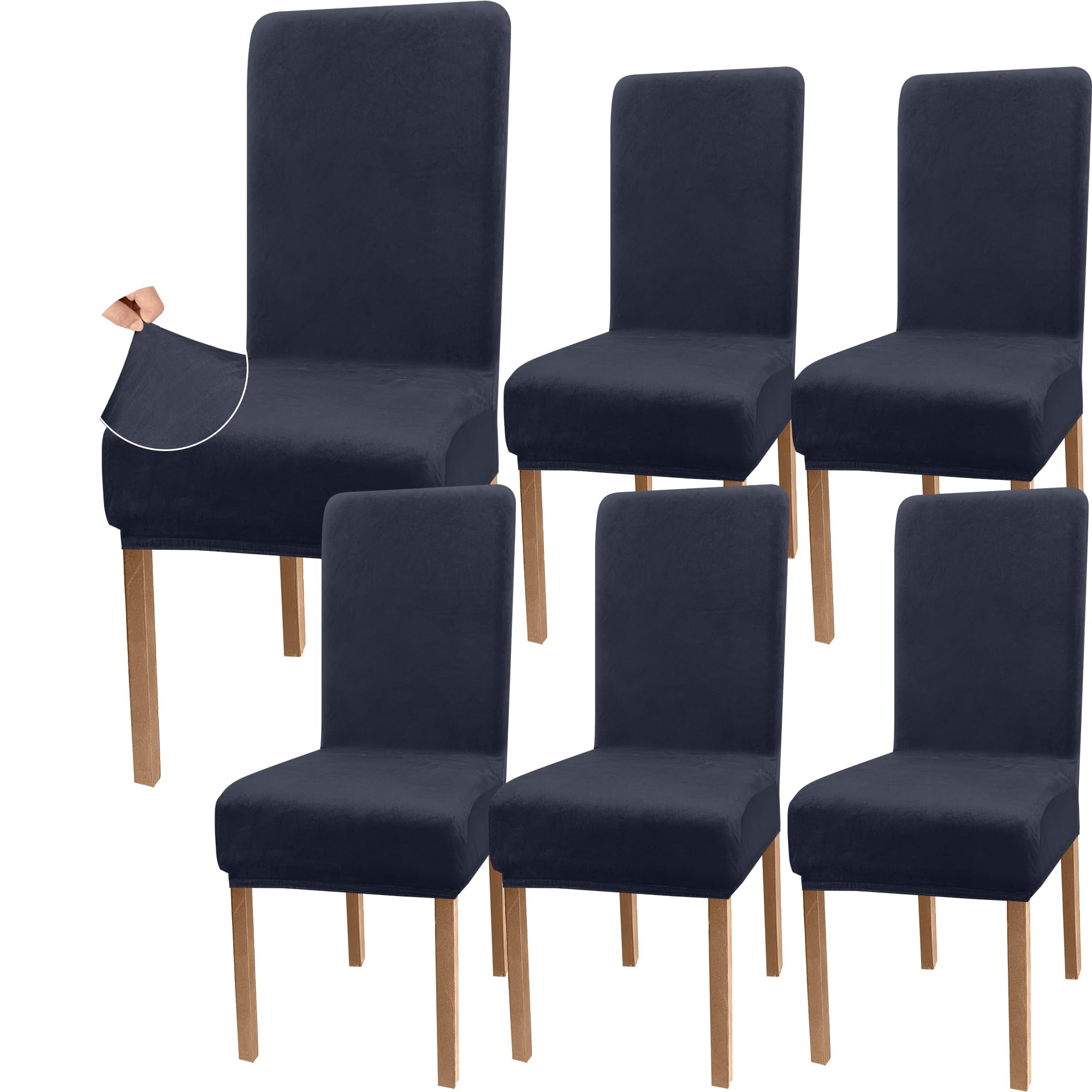 Granbest Samt Dehnung Essen Stuhlhusse, Luxus Parson Stuhlhussen für Esszimmer, Waschbare Armlose Stuhl Schutz für Kinder und Haustiere (Set von 6, Samt Holzkohle Grau