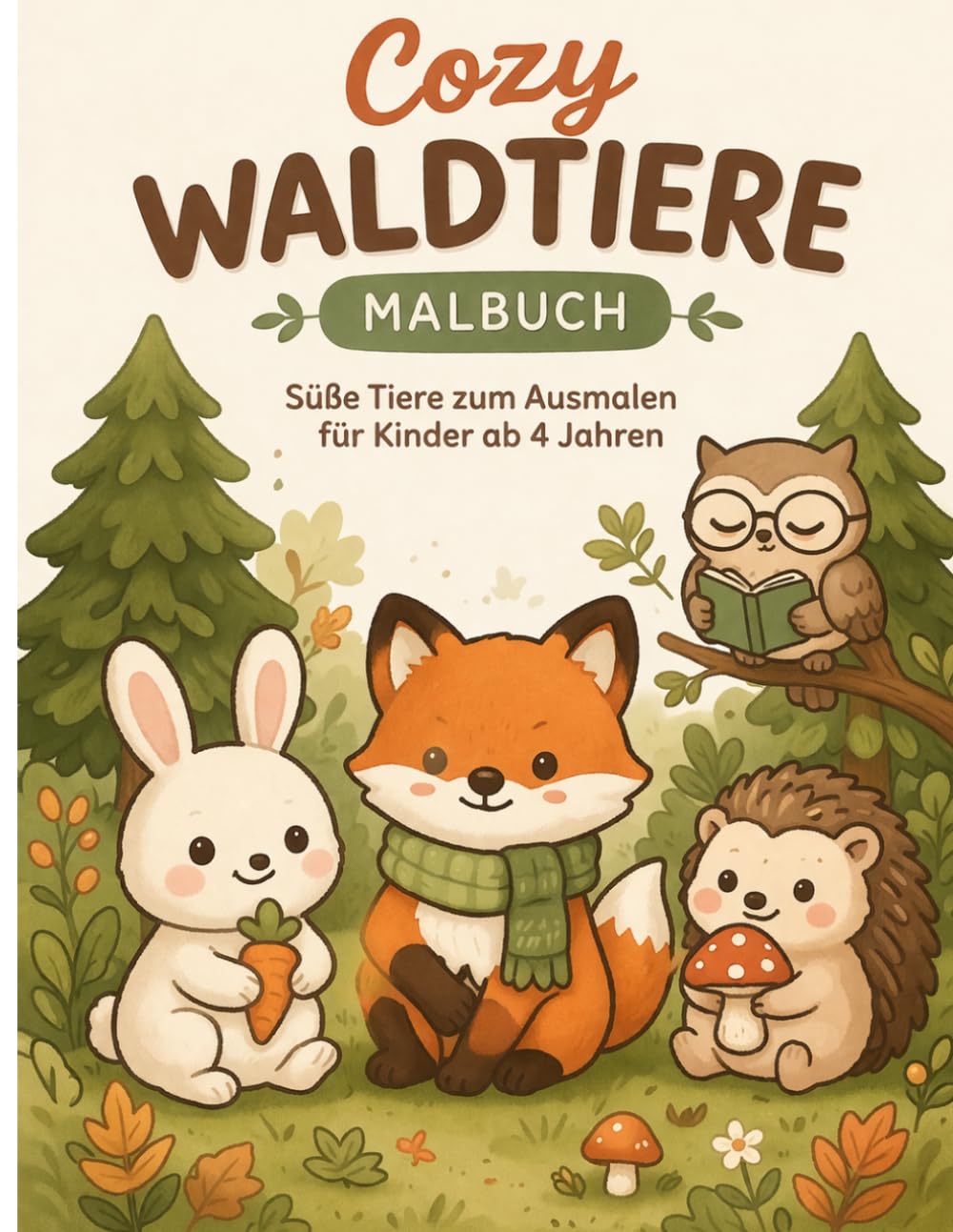 Cozy Waldtiere Malbuch für Kinder: Süße Tiere zum Ausmalen für Kinder ab 4 Jahren
