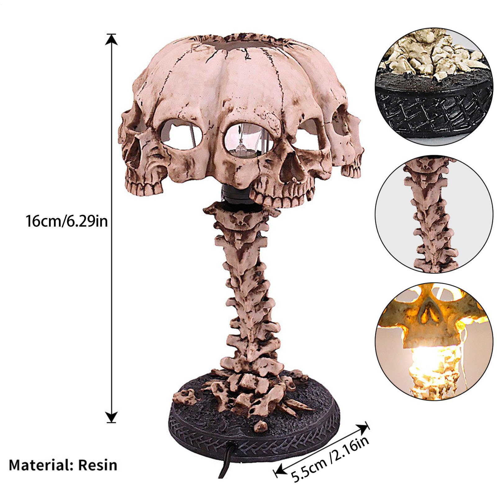 Applique Murale Cracked Soul - Lampe LED 3D Tête De Mort, Résine, Décoration Gothique
