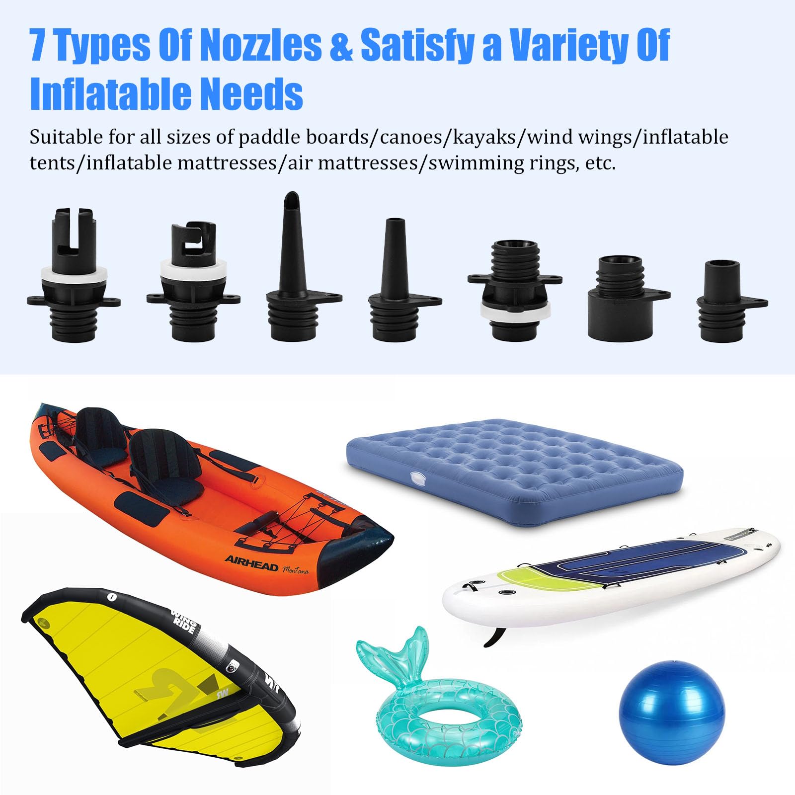 Kit Adattatore Per Pompa SUP - 7 Ugelli Per Gonfiare Tavole, Barche
