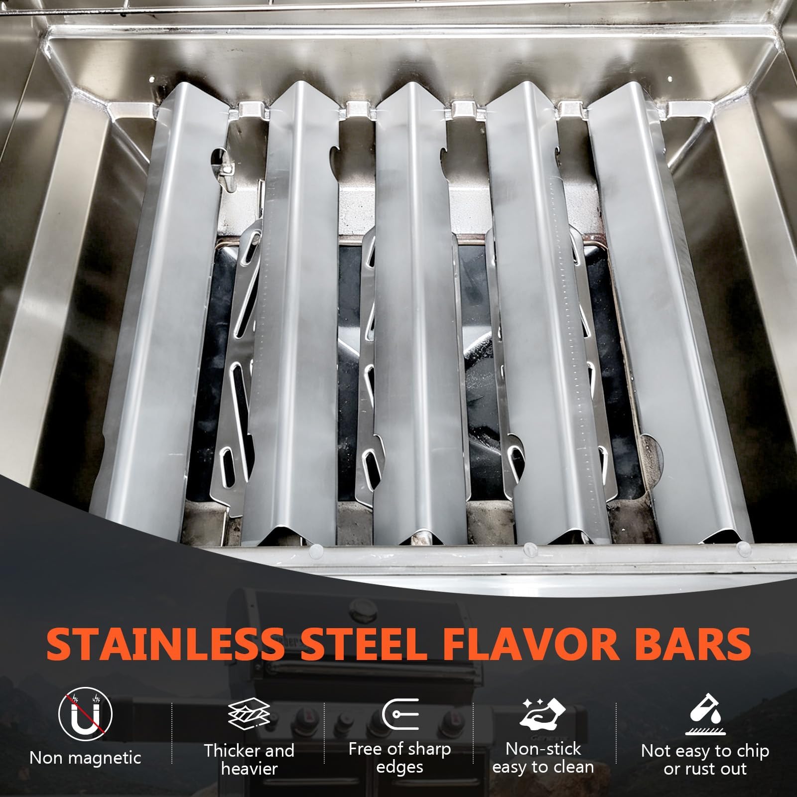 QuliMetal Pręty smakowe 43.4 cm do Weber Genesis II/LX 300 Series II E-310, II E-330, II E-335, II S-335, II LX S/E-340 (2017 i nowsze), płyty grzewcze do Weber 66032/66795, 17GA
