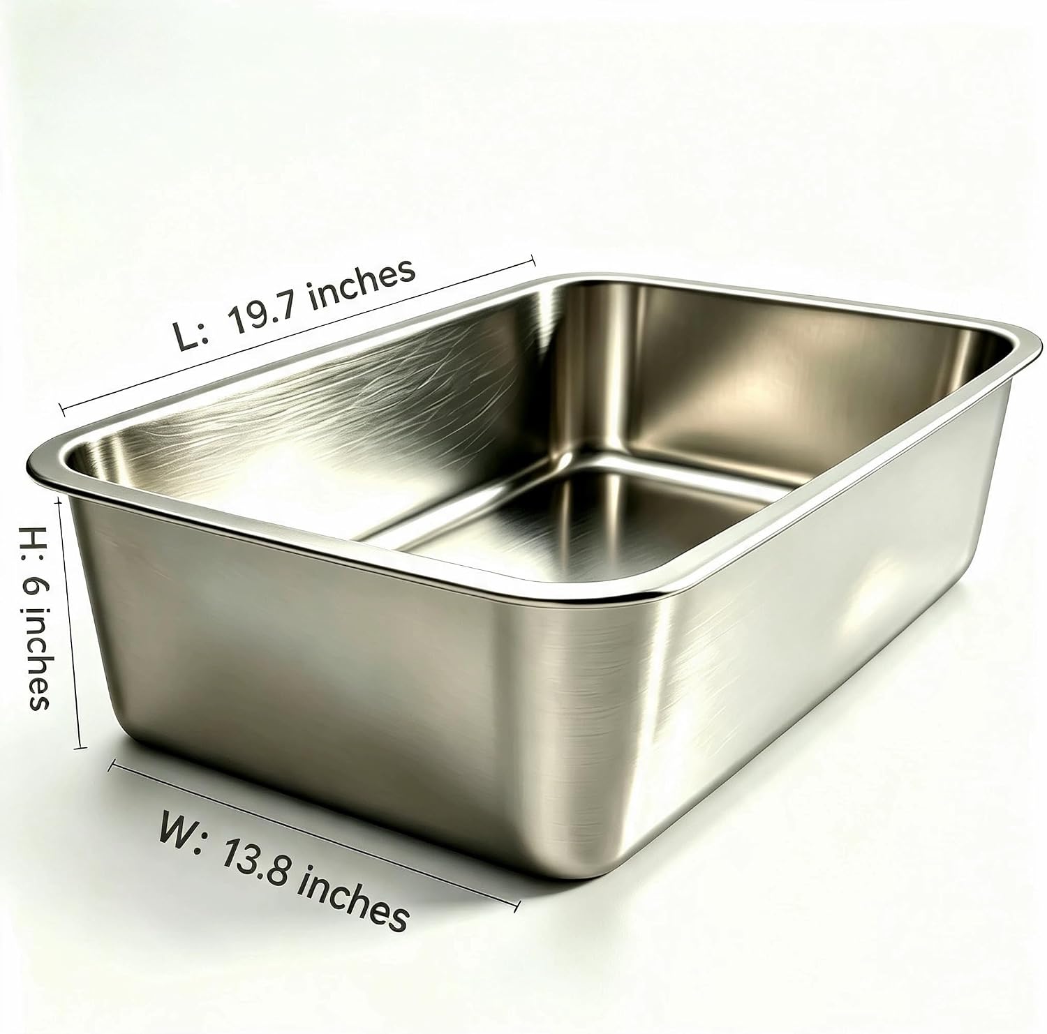 Stainless Steel Litter Box Metal Cat Litter Pan Tray Large Kitty Litterbox for Big Cat, Multiple Cats, Easy Cleaning, Non-Sticky, Anti-Leakage, No Smell, 19.7" L x 13.8" W x 6" H image 5