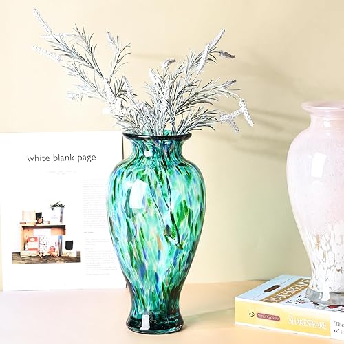Miniatura 5 de Jarrón de cristal turquesa de 11.8 pulgadas de alto, hermoso jarrón de vidrio soplado a mano, arte moderno, decoración del hogar, jarrones coloridos