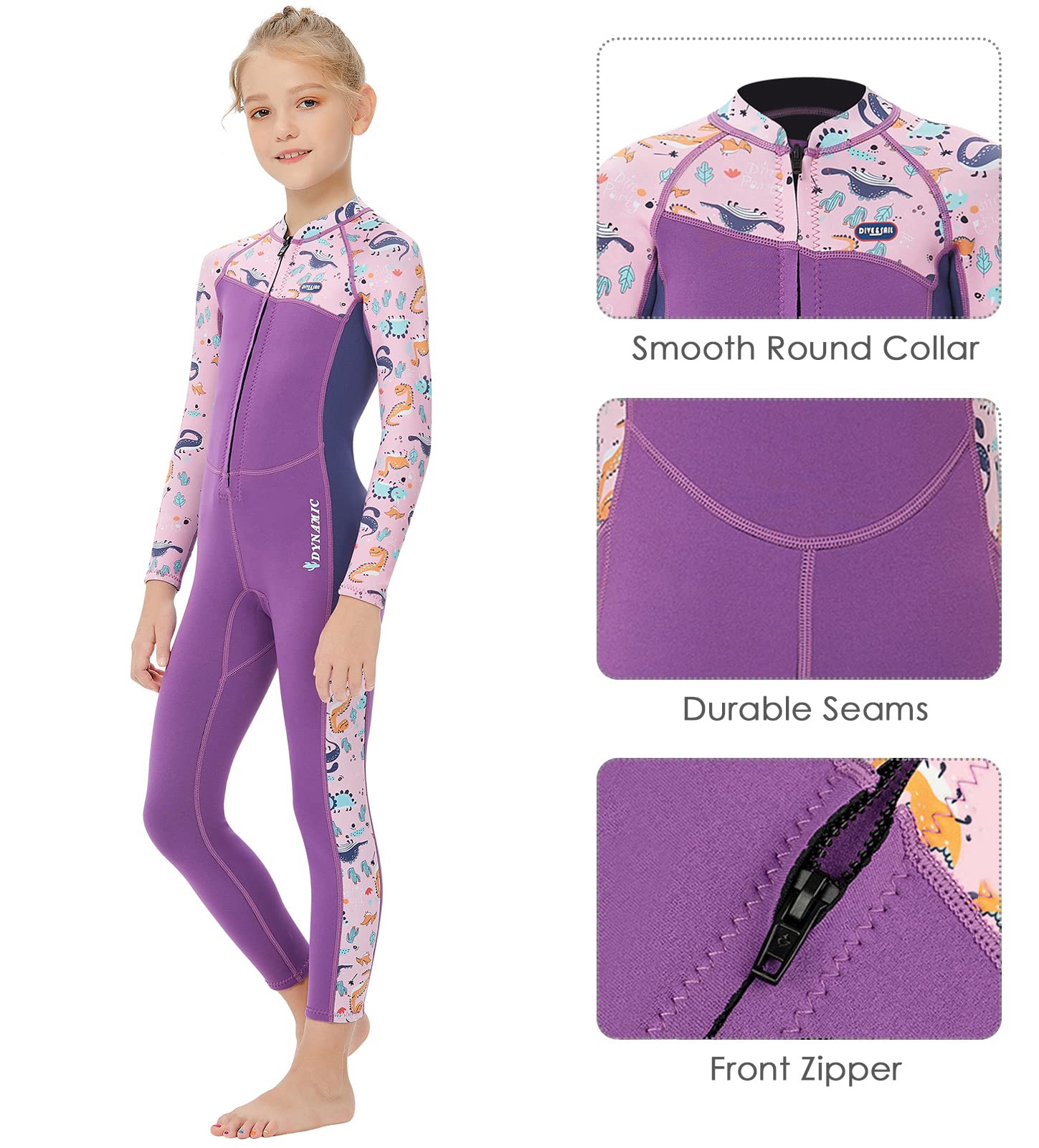 Kids Boys Girls Full Body Swimsuits 2.5MM Wetsuit Full Thermal Sunsuit Swimsuit UPF 50+ UV Rash Guard Surfing Suit for Beach Swimwear Purple