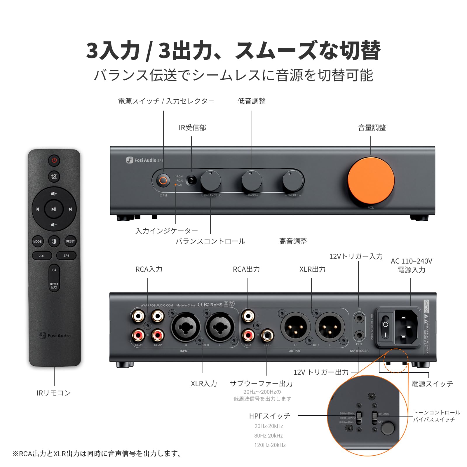 Amazon.co.jp: Fosi Audio ZP3 バランスプリアンプ 2 RCA入力および1
