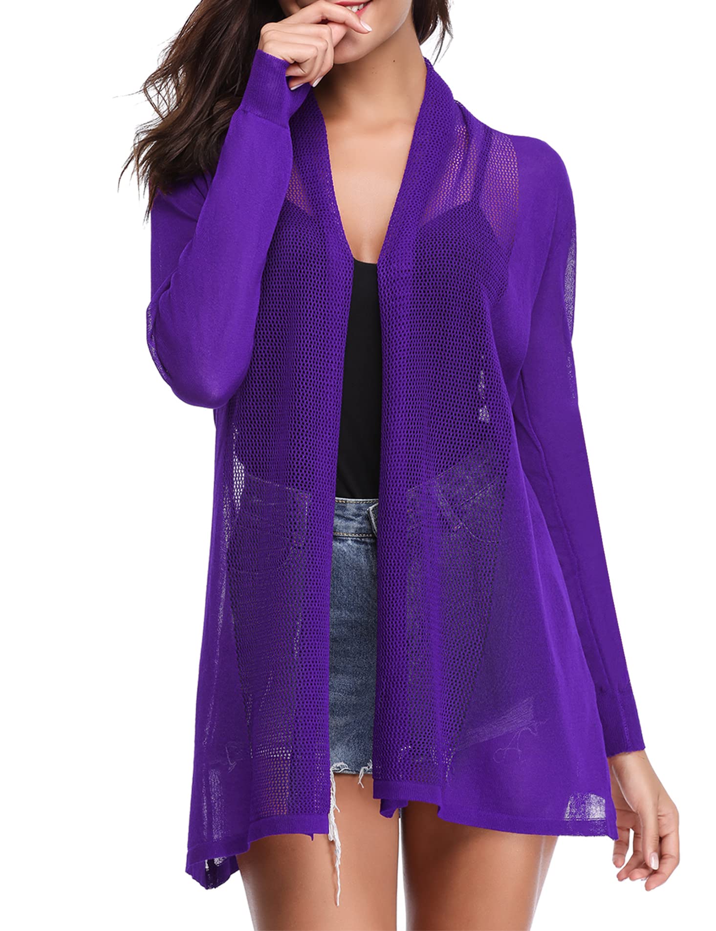 Womens Summer Lightweight Sheer Kimono Cardigan Long Sleeve Open