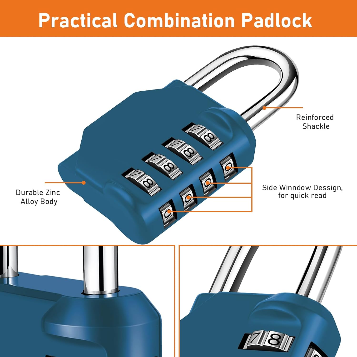 NAGE 4 Digit Combination Padlock: Coded Lock for Indoor Security & Outdoor Durability, Suitable for Gym, School Locker, Shed, Gate, Fence, Garage (Dark Green)